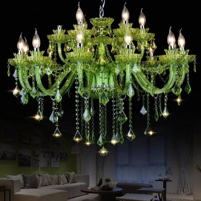 Green Maria theresa crystal chandelier for Living room Bedroom Kitchen island indoor home decor hotel modern chandeliers china