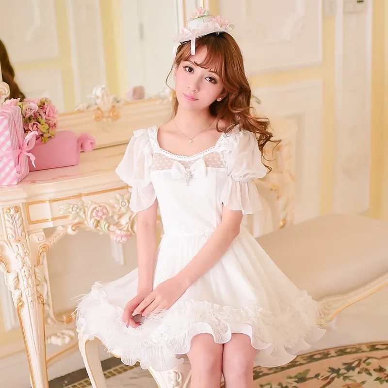 

Princess sweet lolita dress Candy rain Japanese style new summer lace sweet princess bow chiffon dress C15AB5717