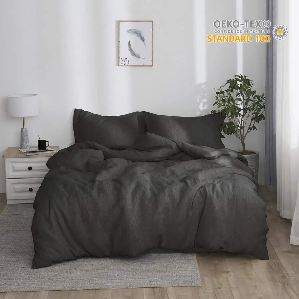 SIMPLEOPULENCE 100% Linen Duvet Cover Set Stone Washed Linen Solid Color Basic Style King Queen Twin Full