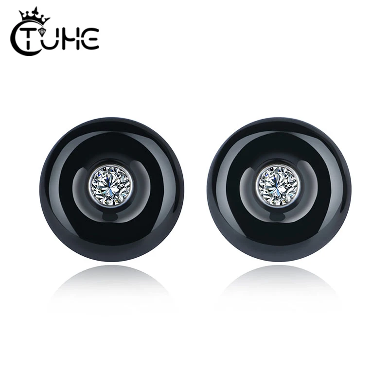 2019 Simple Romantic Crystal Stone One Round Stud Earrings For Women Rhinestone Ceramic Earrings For Party Healthy Jewelry