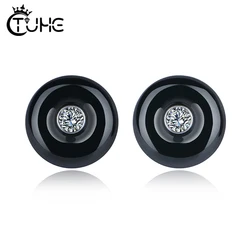 2019 Simple Romantic Crystal Stone One Round Stud Earrings For Women Rhinestone Ceramic Earrings For Party Healthy Jewelry