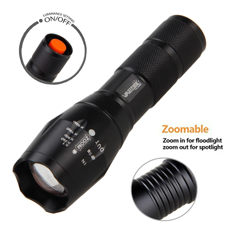 A100 Zoomable 5000Lm Flashlight GREEN RED White LED Adjustable Focus Waterproof Tactical Hunting Torch 1Mode Weapon Gun Lantern