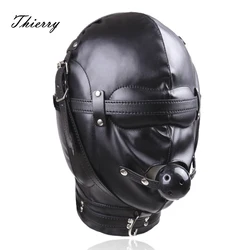 Thierry Leather Total Sensory Deprivation Hood with Ball Gag,Total Enclosed Sex Slave Head Hood Sex Toys Product  For Couples