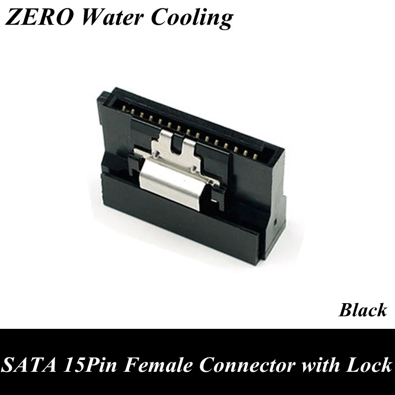 Black SATA 15Pin Female Power Connector With Metal Lock 90 Degree & 180 Degree End Cap