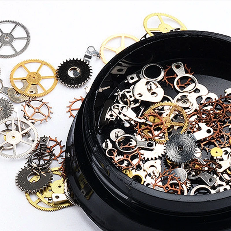 12 Mixed Designs 3D Gold Silver Metal Gear Nail Art Decoration Slice Beauty Gearwheel Foil Decals Nails Accessories 6