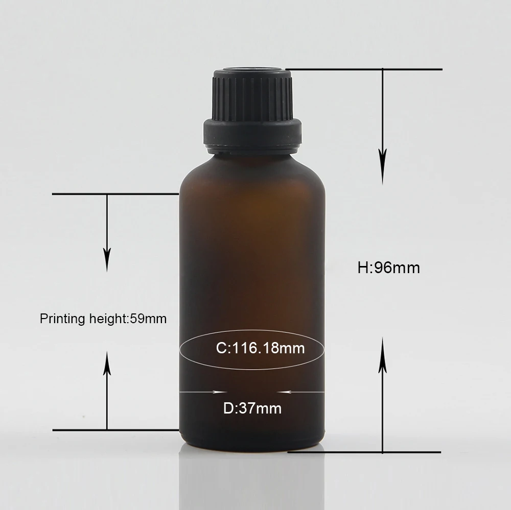 20pcs 50ml brown/amber frosted Glass Essential Oil Bottle With Black plastic burglarproof cap, 50ml Essential Oil Container