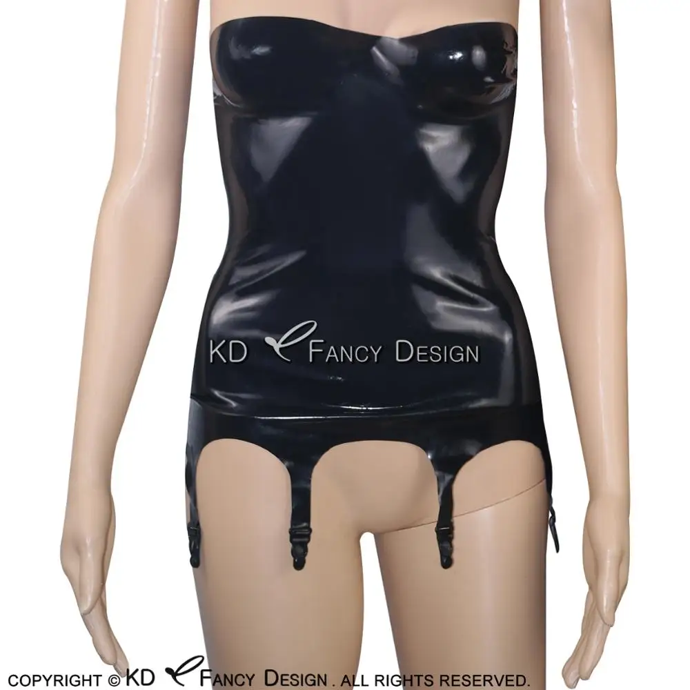 

Black Sexy Latex Top Shirt With Garters Rubber Undershirts Clothes YF-0015