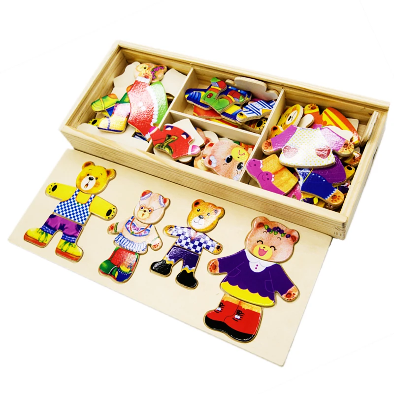 Bears Change Clothes Toy Children's Wooden Toys Educational Toys Early Childhood Dress Paired Jigsaw Puzzles Kids Birthday Gift