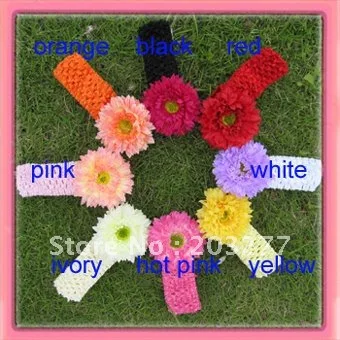 whosale 24pcs/lot  1.5'' crochet headbands with 3'' daisy flower 8color for your choose