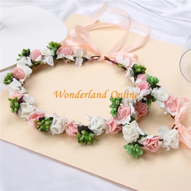 PE Rose Polsband Hoofdring voor Bruiloft Decoratie, Haar Bruidsmeisje Krans, Lood De Rol Haarband Handkleding, 13 Kleuren, 1 Set