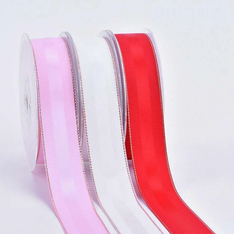 10 Yards 10MM/16MM/25MM/38MM Glitter Gold Edge Double Sided Grosgrain Ribbon Christmas Decor Materials Hair Bows Gift Packing