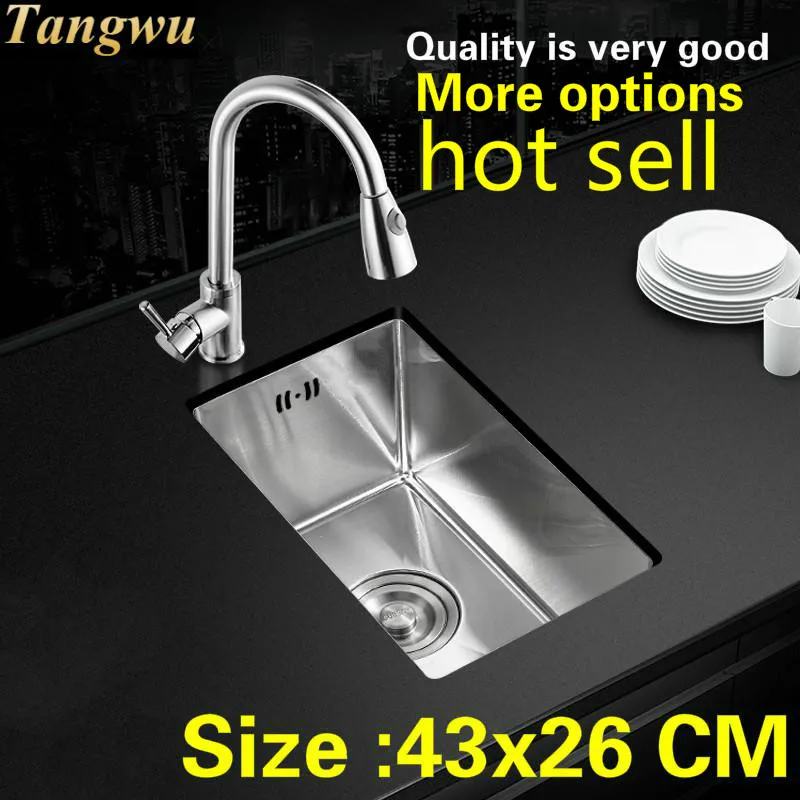 

Free shipping Standard balcony mini kitchen manual sink single trough food grade 304 stainless steel thick durable 430x260 MM