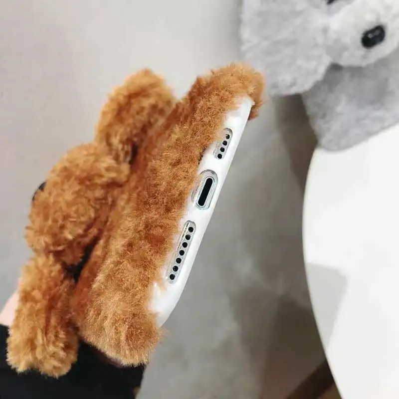 New Winter Teddy Dog Fluffy Phone Case for iPhone 13 12 11 14 Pro Max XS Max XR SE Fur Warm Cover for iPhone 8 8plus 6 7 Plus X