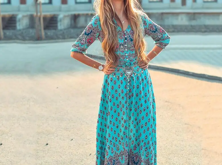 ดอกไม้พิมพ์ชุดยาวสุภาพสตรีชุด Boho ผู้หญิงครึ่งแขน maxi dresses vestidos เซ็กซี่ชายหาดฤดูร้อนชุดปุ่ม 2XL