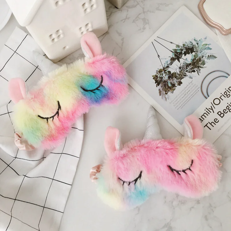 Cute Unicorn Sleeping Eye Mask Cartoon Blindfold Eye Cover Shadow Soft Cover for Girl Kid Teen Traveling Sleep Eyeshade Eye Aid