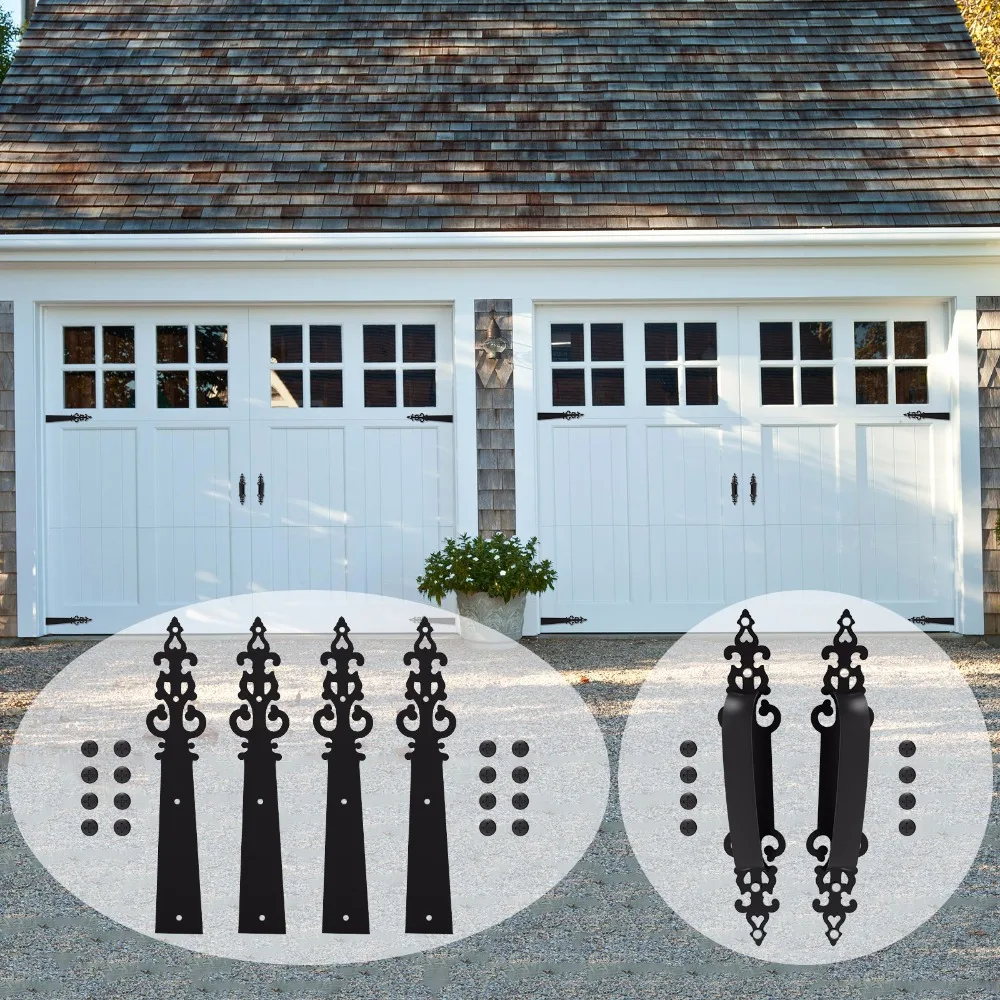 LWZH Decorative Carriage House Garage Handle Hinge Accent Set Sliding Barn Door Hardware Kit Braided Style 2 Handles 4 Hinges