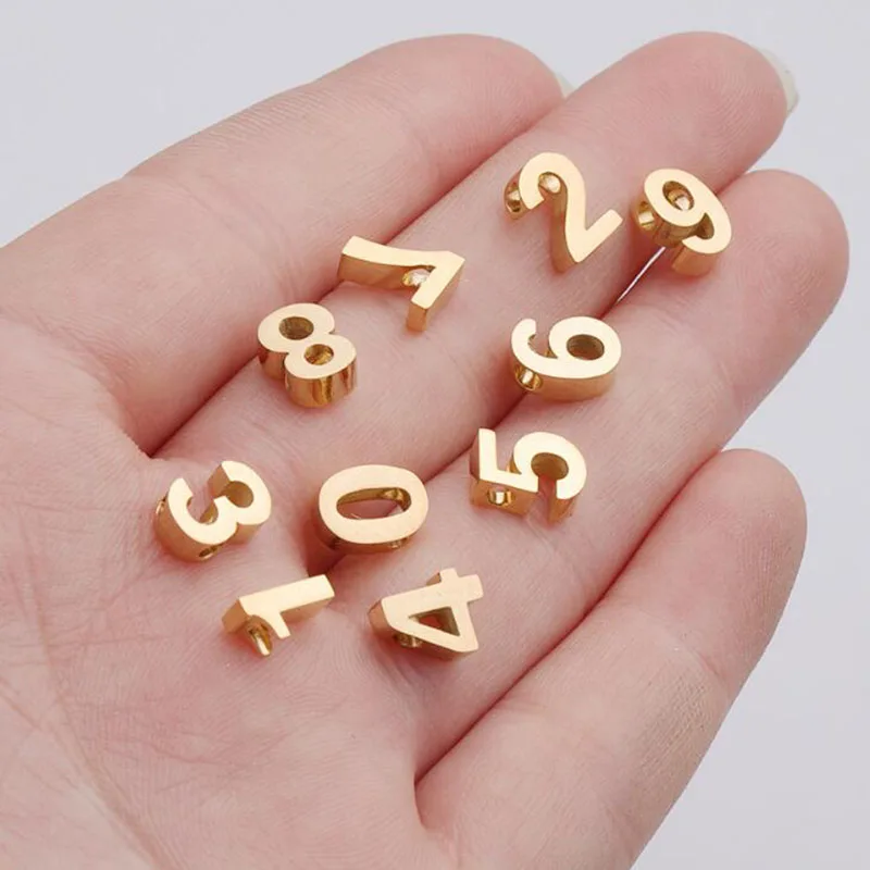 

5pcs/Lot Stainless Steel Mirror Polish Number 0-9 Small Hole Beads Pendants for Jewelry Making DIY Accessories