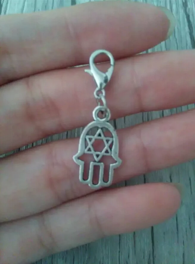 Tibetan silver Fashion Lobster Clasp Jewish Star of David with Hamsa Hand Charm Keychain pendant Accessories DIY Jewelry C179 image 2