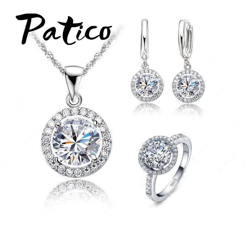 Luxury Women Wedding Necklace Earrings Ring Bridal Jewelry Set 925 Sterling Silver Needle AAA Zircon Crystal Anniversary Gift