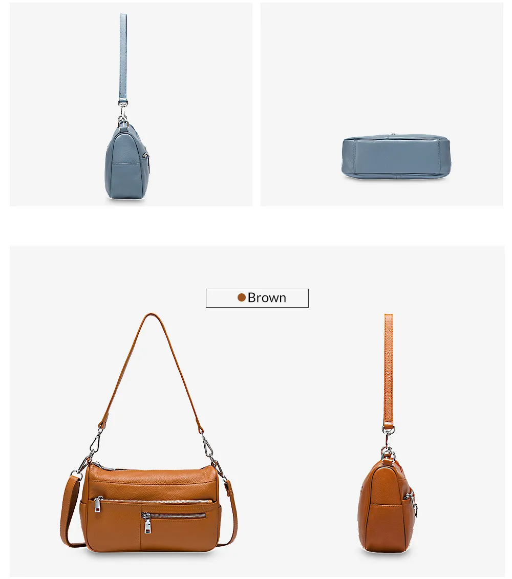 Zency Noble Damen Kleine Umhängetasche 100 % Echtleder Weiß Blau Mode Umhängetasche Geldbörse Beige Hobos Handtasche – Detail 10