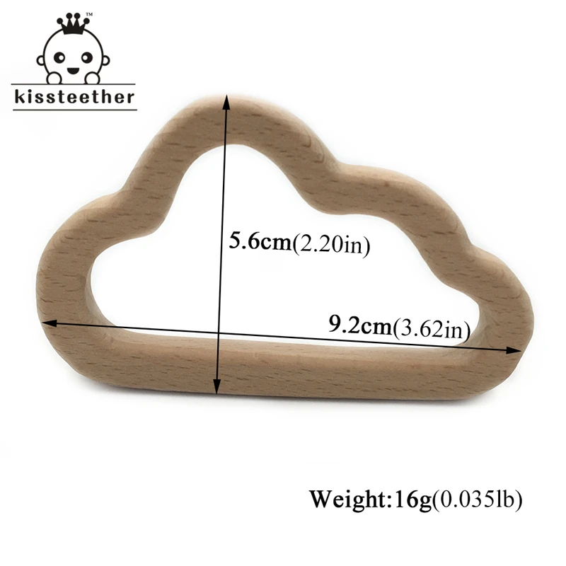 Organic Baby Teether Wooden Oblique Cloud  Natural Teething Grasping Toy  Shower Gift Toddler  Newborn