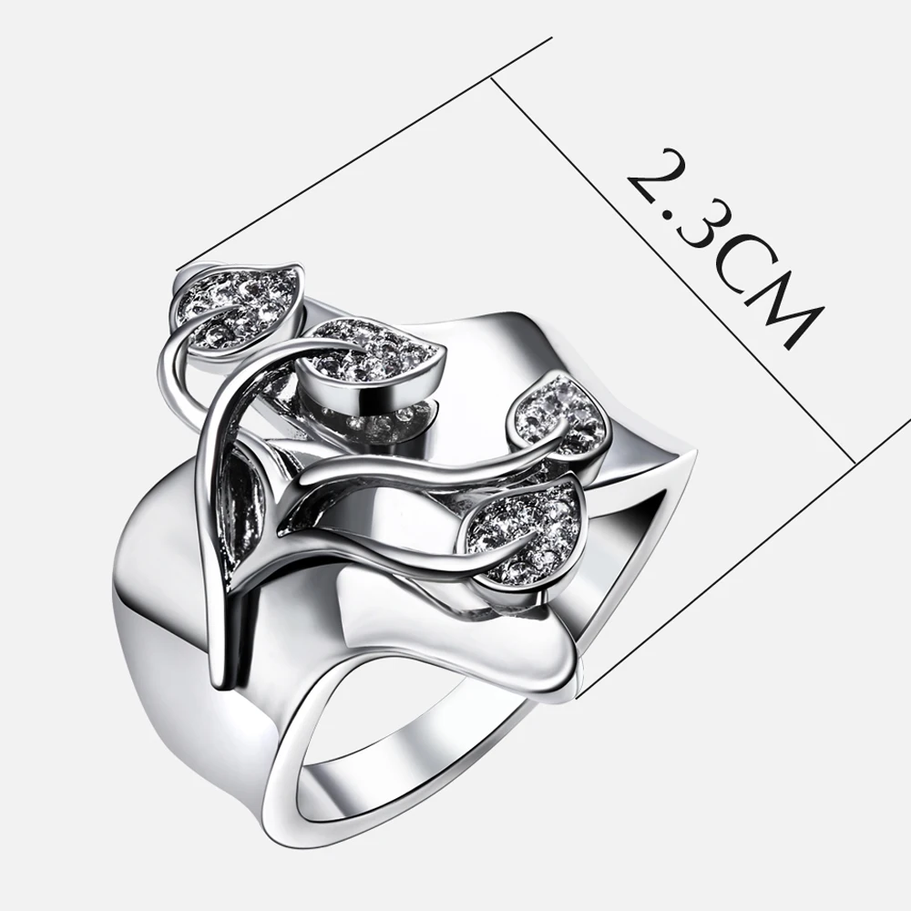 YLMyself Romantic Leaf Design Ring Clear Crystal Zirconia Anillos Trendy Birthday Gift Fashion Jewelry for Women