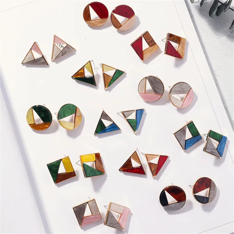 

New Korean Bohemian metal resin earrings fashion women's earrings with irregular geometric color triangle earrings