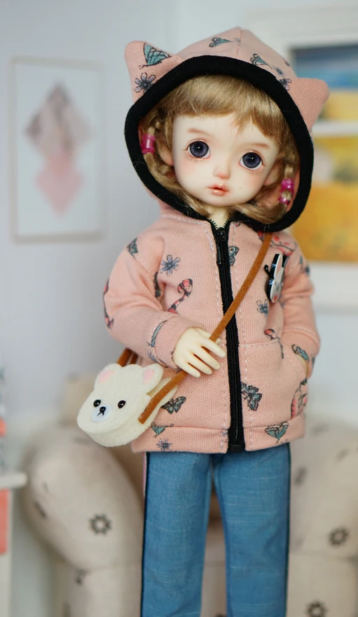 

T02-X634 Best children gift 1/6 bjd dolls Accessories handmade clothes pink grey Zip hooded jacket 1pcs