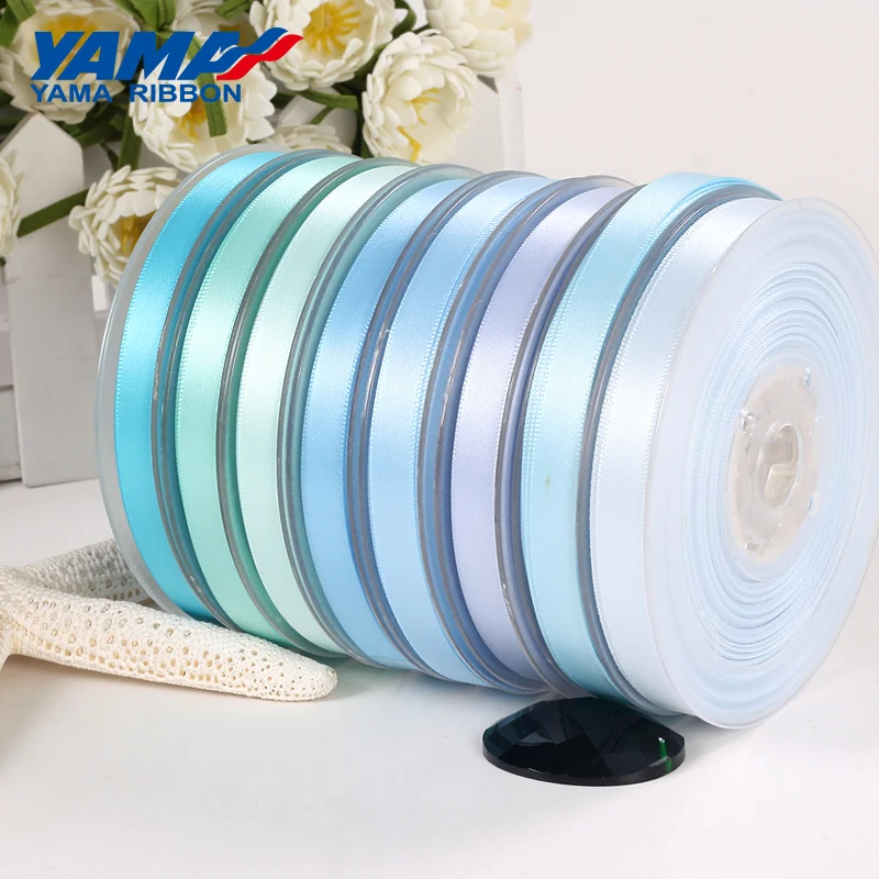 YAMA 100% Polyester Single Face Satin Ribbons 25 28 32 38mm100Yards Light Blue for Handmade Rose Flowers Decoration Wedding