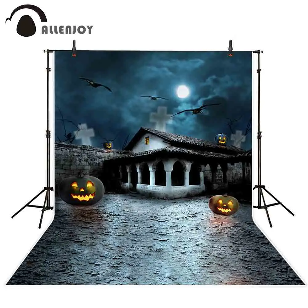 Allenjoy Halloween photograph background Halloween pumpkin ghost spooky dark full moon horror decoration backdrop photocall