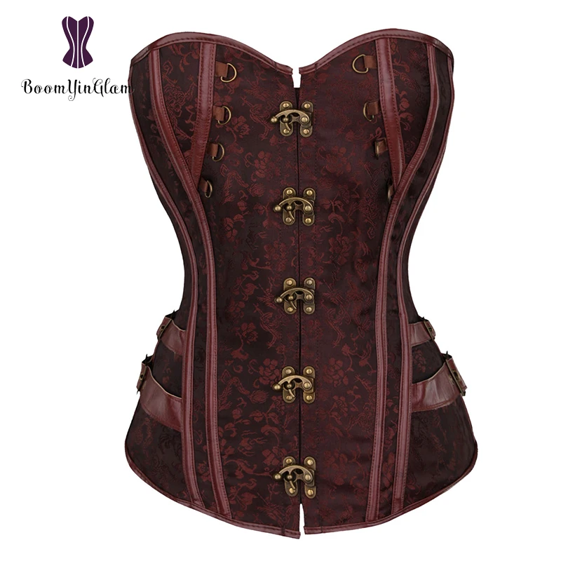 Wholesale Black/Brown Color Body Shapewear Waist Trainer Retro Vintage Women Bustiers Steampunk Gothic Corset Size S-6XL 916#