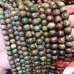 China Tibetan Dzi Eyes beads Natural Green Agates Stone 8/10/12MM Round Loose Beads For Jewelry Making Bracele DIY CTB04