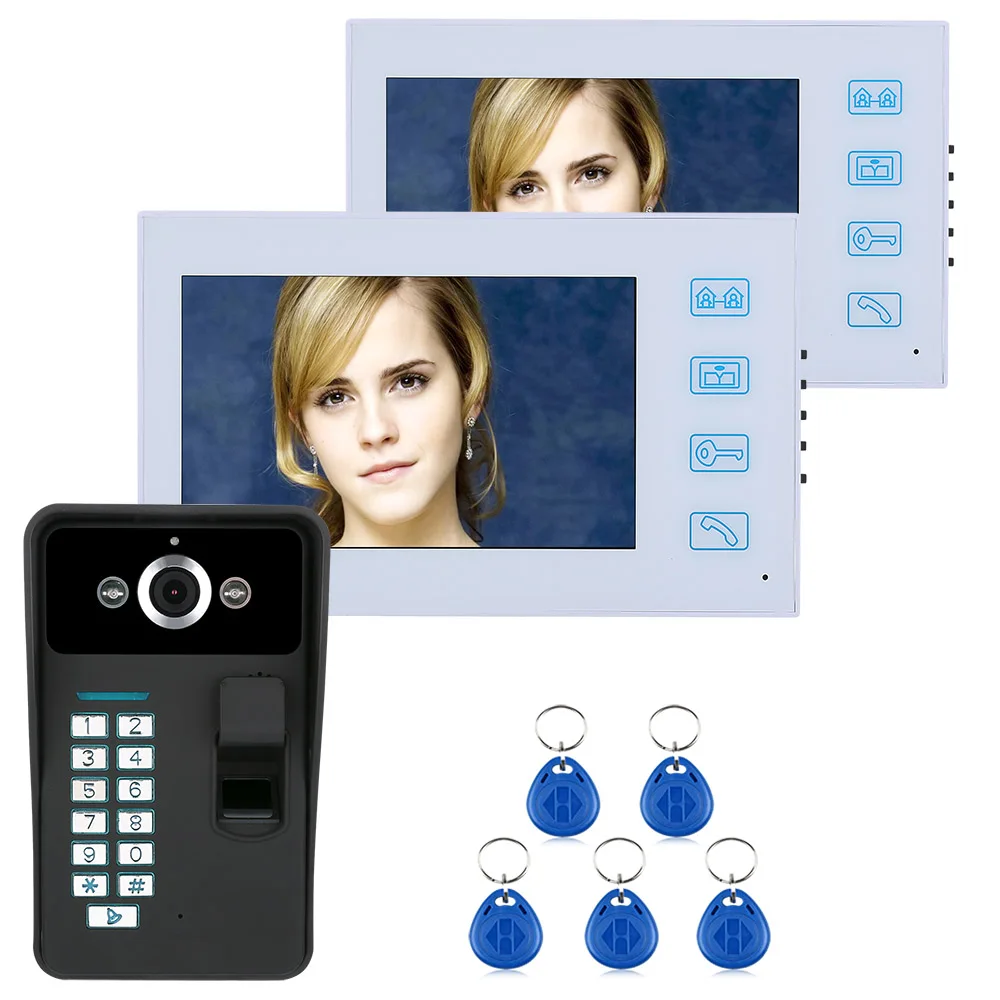 

2 Monitor 7" TFT Fingerprint Recognition RFID Password Video Door Phone Intercom Doorbell with IR-CUT HD 1000TVL Camera