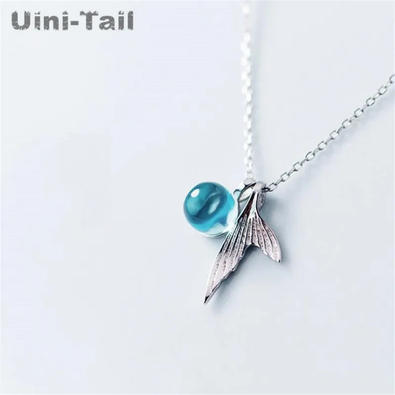 Uini-Tail new 925 Tibetan silver mermaid foam necklace Korean crystal fashion temperament wild cute fishtail necklace GN334