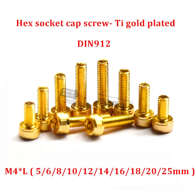 

20pcs M4 Allen Screw Hex socket Knurled Cap Head Screw Carbon steel Ti gold Plated Cylinder Allen Machine Screw Bolt