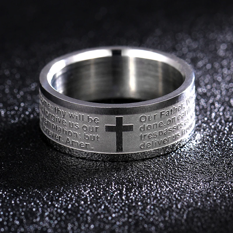 Christian Cross Bible Ring Stainless Steel Rings Wedding Couple Ring Fine Jewelry