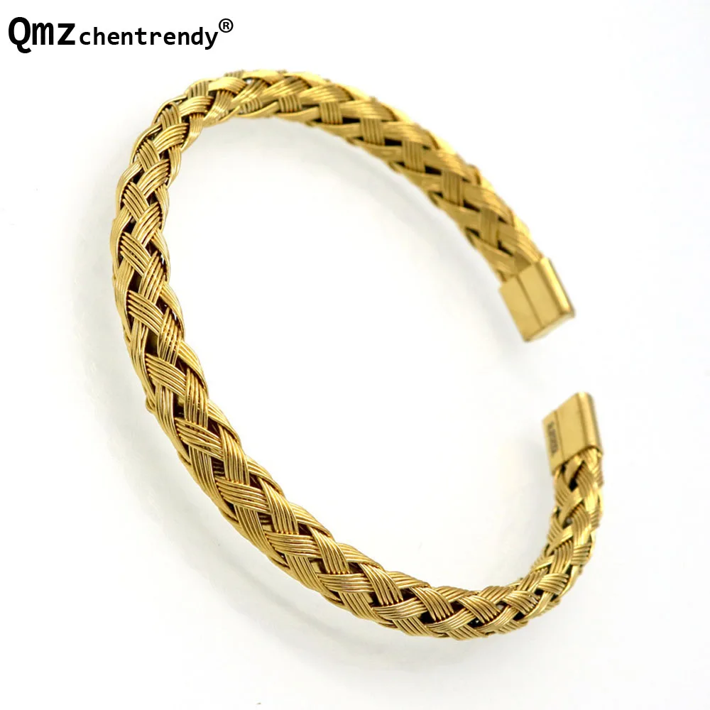 Lovers Accessories Stainless Steel Braided Chain Cable Bracelet Open Adjustable Cuff Bangles Plait Wire Jewelry For Men Women