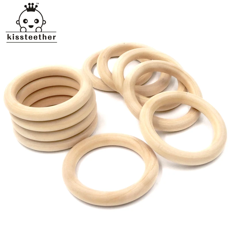 55mm(2.16\'\') Nature Wooden Ring Teether Montessori Baby Toy Organic Infant Teething  Accessories Necklace DIY