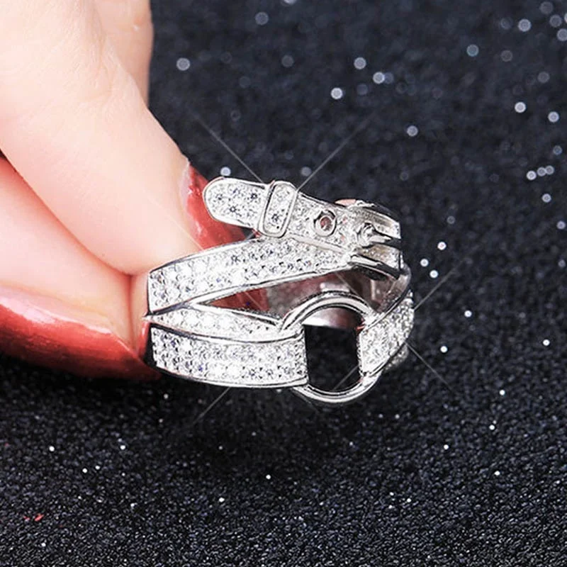 60% Silver Rings for Women Cubic Zircon Punk Rock Belt 925 Sterling Silver Female Wide Finger Ring Adjustable Bague Gift