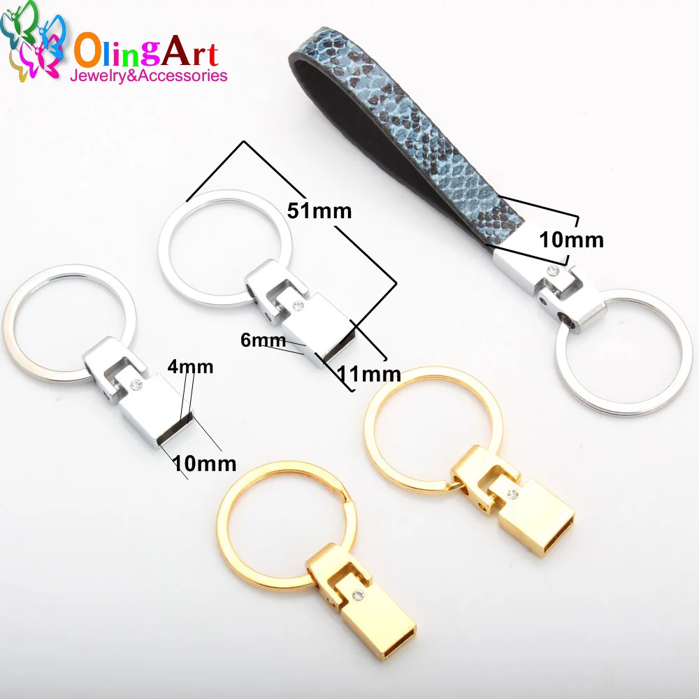 OlingArt 51mm 4PCS/lot Leather clasps silver color/Gold  color Inner diameter is 10*4MM DIY Key chain Jewelry