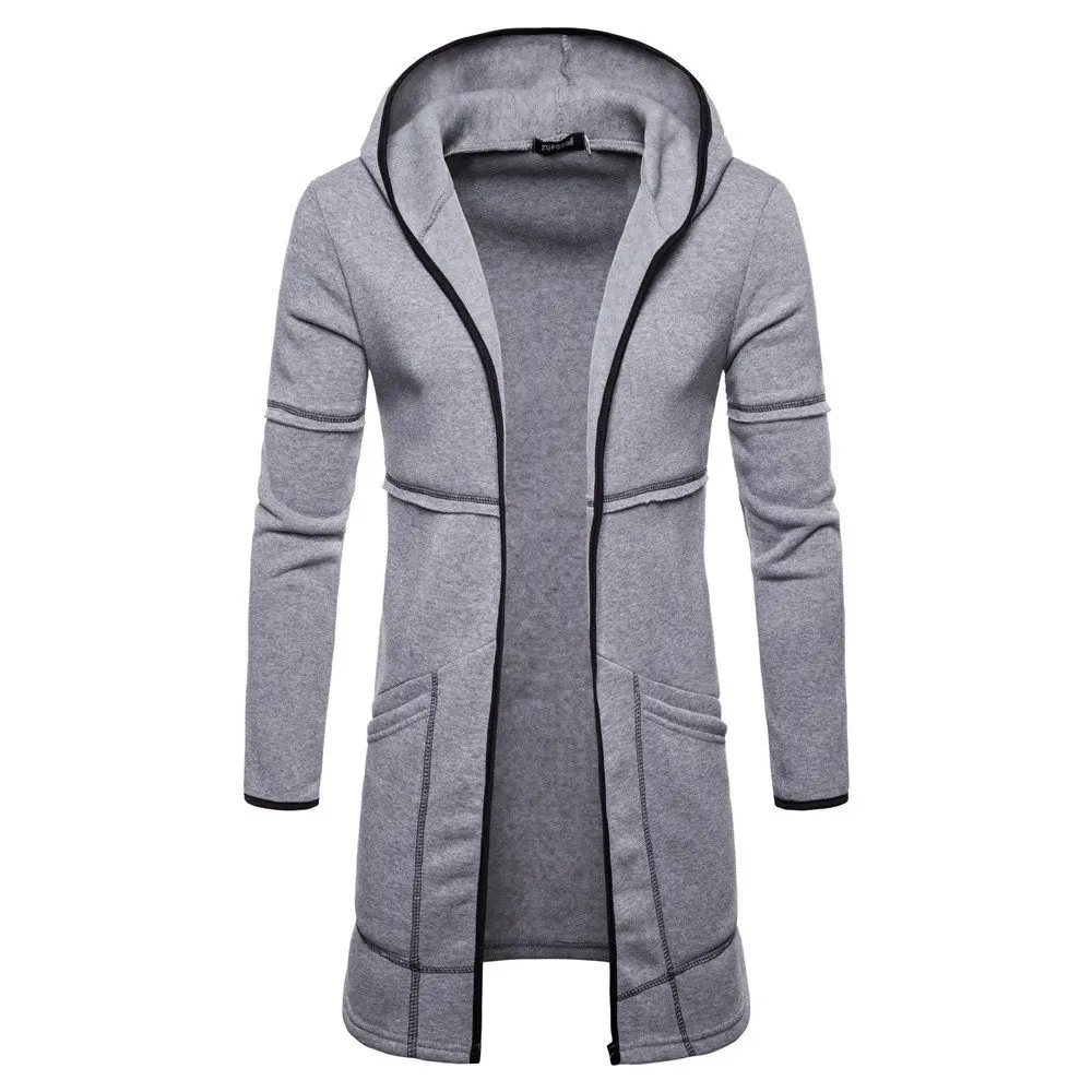 Men\'s drop shipping discount cardigan fashion sweater hooded windproof casual Europe size top coat long large pocket clothes