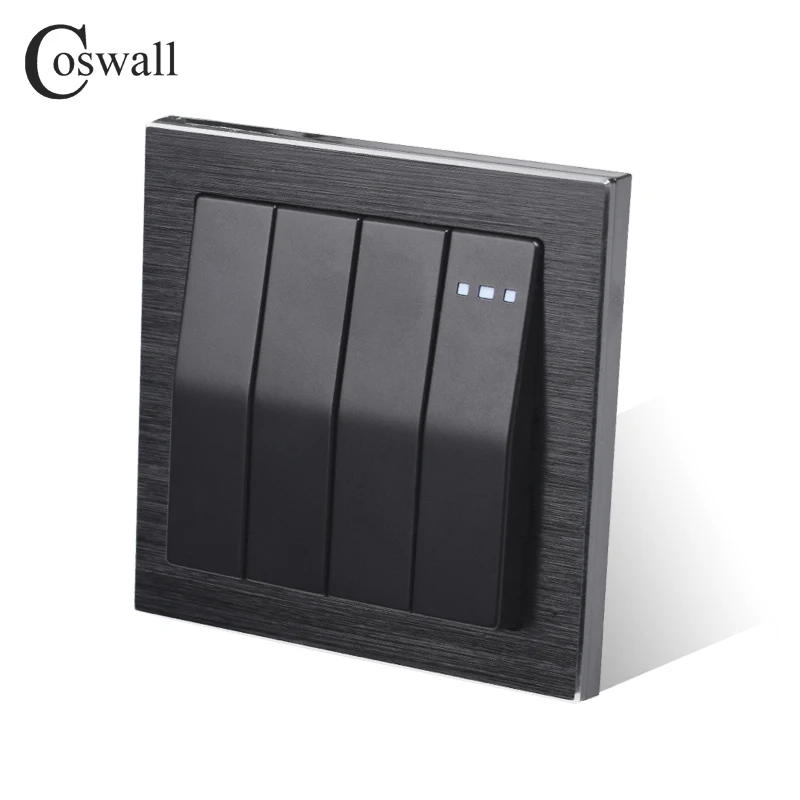

Coswall Luxurious 4 Gang Reset Switch Momentary Contact Switch Pulse Wall Switch Push Button Knight Black Aluminum Metal Panel