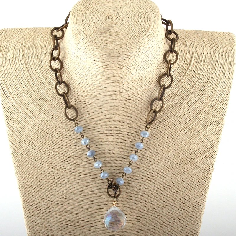 Cadena de cristal y Metal para mujer, Gargantilla con colgante, collar étnico