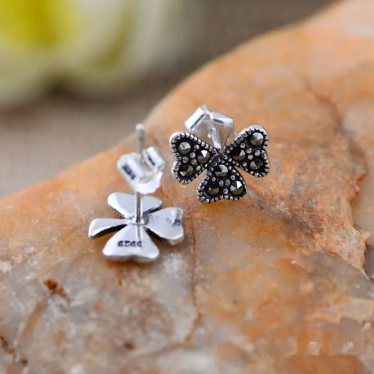 KJJEAXCMY fine jewelry S925 pure silver stud four-leaf clover female earpiece christmas gift party birthday