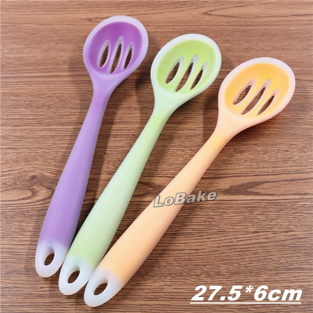 (3pcs/lot) 27.5*6cm semi-transparent silicone spoon strainer kitchen tool cooking utensils shovel hot pot drain noodles colander