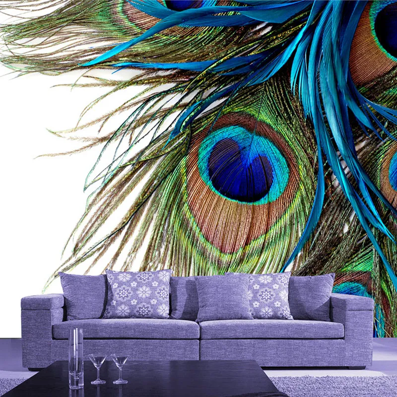 

High Quality Custom Mural Wallpaper 3D Blue Peacock Feather Large Wall Painting Modern Living Room Bedroom Non-woven Wallpaper