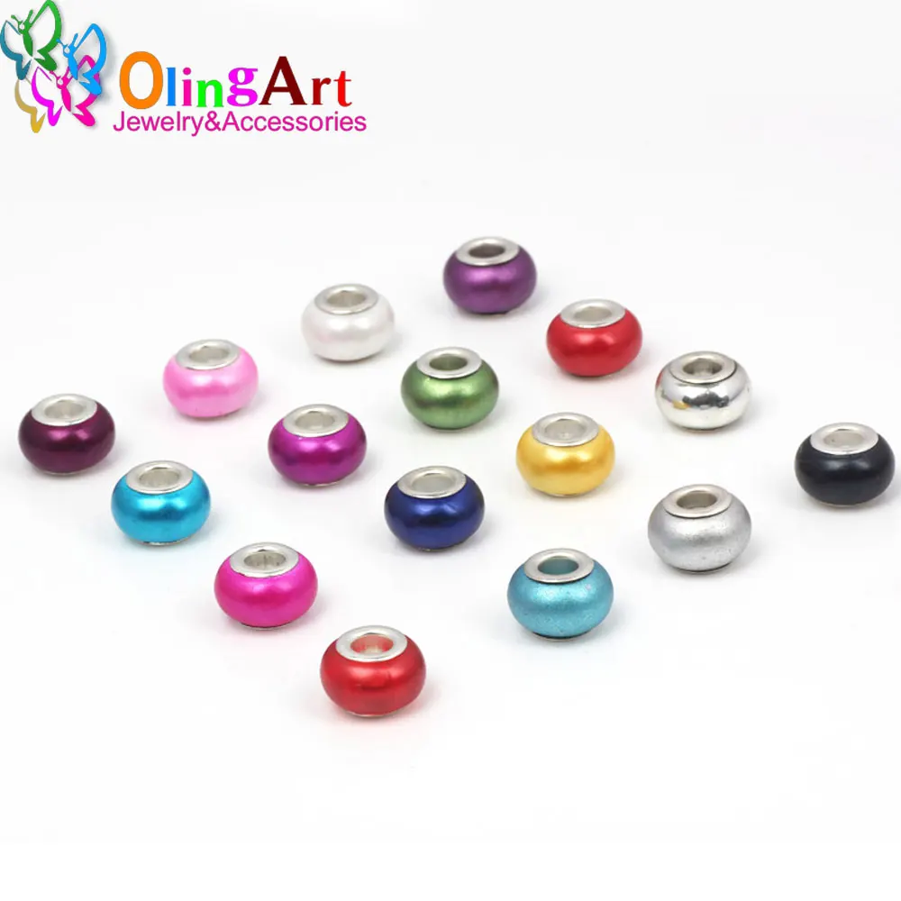 OlingArt 15x10mm 12Pcs imitation pearls multiple Colour Big Hole Acrylic European Beads DIY Bracelet Necklaces Jewelry making