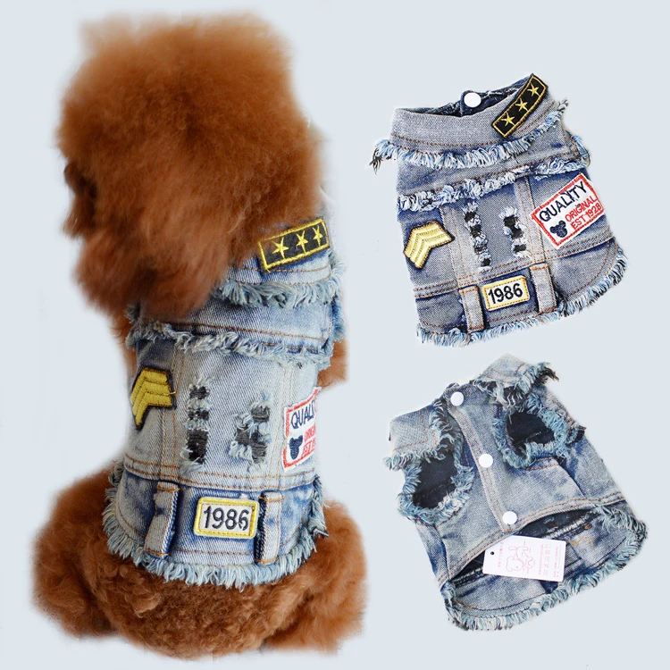 Vestiti per animali domestici giacca di Jeans per cani cappotto di Jeans blu freddo cucciolo medio blu vestiti lavati Vintage cani gilet con