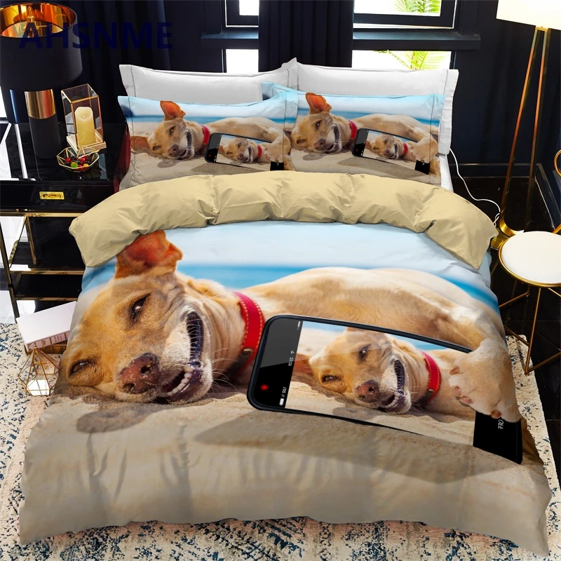 AHSNME Lovely Selfie Dog Quilt Cover Set Puppy Bedding Set Cute Pet Dog Bedlinen for Adult Kids Dropshipping