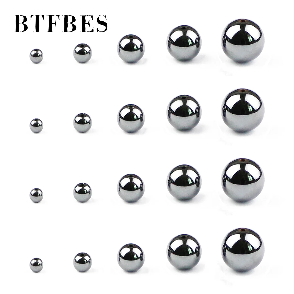 BTFBES Natural Stone Hematite Beads Black Round Loose Beads Stone Ball Selectable 3/4/6/8/10MM For Bracelet Jewelry Making DIY